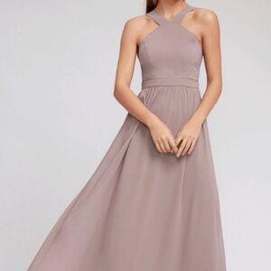 Lulus Air of Romance Maxi Dress Women Small Taupe Cross Back Lined Formal Gown